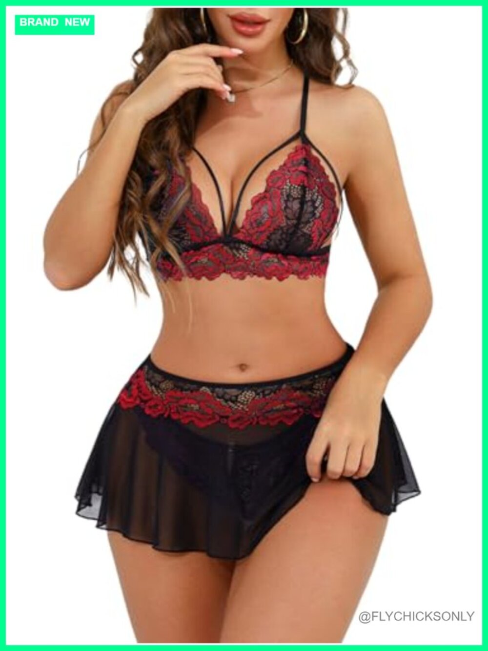 Sexy Lingerie Set Lace Bralette Mini Skirt G-String 3 Piece